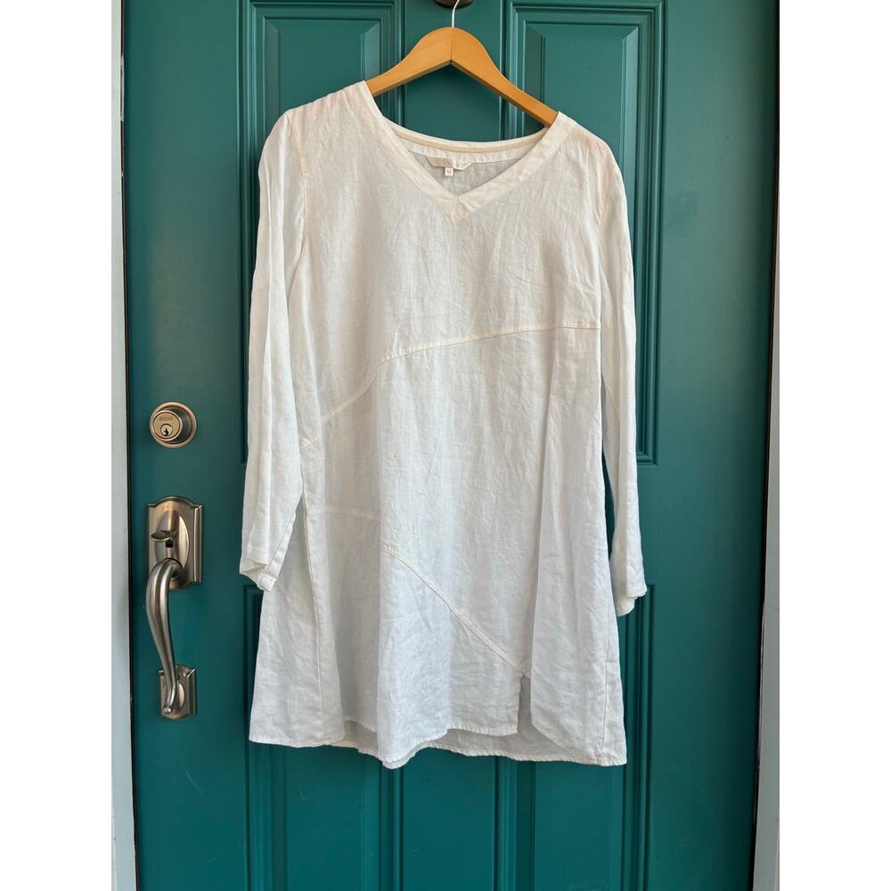 Kleen Tunic Dress Lagenlook Asymmetrical White Linen Long Sleeves Size Medium